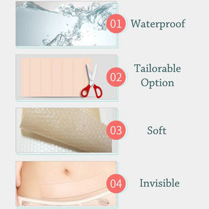 Fogli cicatriziali in silicone, ustione da acne, cesareo, chirurgia, cheloide, trattamento di cicatrici vecchie e nuove, strisce di tessuto adesivo morbido, 3,5 x7,5 cm, 4 fogli riutilizzabili