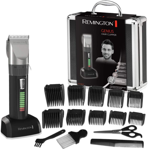 Remington HC5810 Genius Tagliacapelli con lama in Ceramica, ricaricabile, 10 pettini, caratteristiche professionali, Nero/Grigio