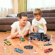 Carica l'immagine nel visualizzatore di Gallery, m zimoon Giocattoli Camion, Giocattolo Camion del Trasportatore di Auto Set con Accessori 8pcs Regalo di 6pcs Mini Metallo Auto per 3-12 Anni Ragazzi Ragazze Bambini