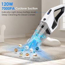 Carica l'immagine nel visualizzatore di Gallery, Duomishu Aspirabriciole 3 in 1, Aspirabriciole Senza Fili Potente Portatile 120W/7000PA Uso Polvere/Liquido Autonomia di 30min Ricaricabile 3 * 2200mAh Batteria Basso Rumore con Filtro per Casa/Auto