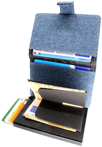 KANABO Portacarte di Credito In Canapa | Portafoglio Uomo Slim | Porta Carte Credito Con Blocco RFID | Portafoglio Vegan | Portafoglio Clip | Mini portafoglio 10 x 7 x 2,5 cm Jeans