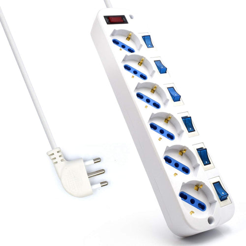 Ewent EW3930 Multipresa 6 prese bipasso ITA /Schuko con 6 int., Bianco - Ilgrandebazar