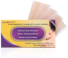 Carica l&#39;immagine nel visualizzatore di Gallery, Fogli cicatriziali in silicone, ustione da acne, cesareo, chirurgia, cheloide, trattamento di cicatrici vecchie e nuove, strisce di tessuto adesivo morbido, 3,5 x7,5 cm, 4 fogli riutilizzabili