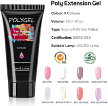 Carica l&#39;immagine nel visualizzatore di Gallery, Gel per Unghie Ricostruzione Kit, Mysweety 8 Colorati Poly Gel professionale Rosa, con Unghie Finte/Pennello/Gel Chiodo Base/Top Coat/Soluzione Slip