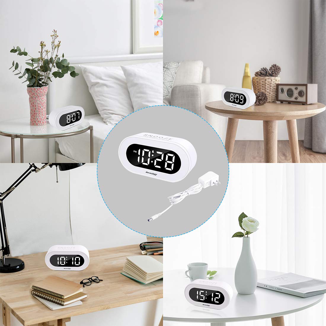 REACHER Sveglia digitale a LED colorata con 2 sveglie, luce notturna colorata, forte, snooze, dimmerabile, 7 suoni, volume della sveglia regolabile, con giorno della settimana, timer, orologio REACHER Sveglia digitale a LED colorata con 2 sveglie, luce notturna colorata, forte, snooze, dimmerabile, 7 suoni, volume della sveglia regolabile, con giorno della settimana, timer, orologio
