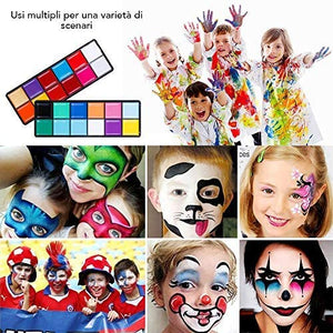 Lictin Truccabimbi Kit,Face Paint,Kit per La Pittura del Viso per Bambini,24 Colori,50 Stencil,6 Pennelli Professionali