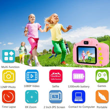 Carica l'immagine nel visualizzatore di Gallery, YunLone Macchina Fotografica per Bambini 12MP Selfie Fotocamera Bambine con Scheda 32GB, Custodia, Batteria 1200mAh, Lettore Musicale, Regalo Compleanno per Bambina