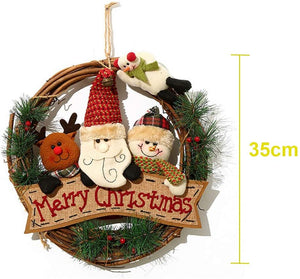 Ghirlanda Natalizia per Porta,Decorazioni da Appendere Cervi Pupazzo di Neve di Babbo Natale,Porta Ciondolo in Rattan Natalizio Appeso,Forniture per la Disposizione della Scena del Battente Pendente