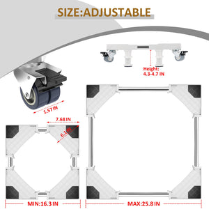 Base Lavatrice, Winzwon Carrello Lavatrice con Ruote per Lavatrice Asciugatrice e Frigorifero Carrello Cucina, Regolabile Lunghezza 41,5 a 65,5 cm, Altezza10 a 12 cm, Capacità di Peso 300 kg