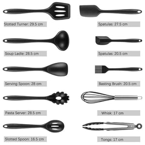 Newdora Set di Utensili da Cucina in Silicone, Resistente al Calore Nero