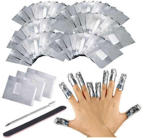 Ealicere 200PCS Remover Foil Wraps Compresse Remover, Fogli di Alluminio per Rimuovere lo Smalto, 1 spingi cuticole da manicure e 1 lima per unghie