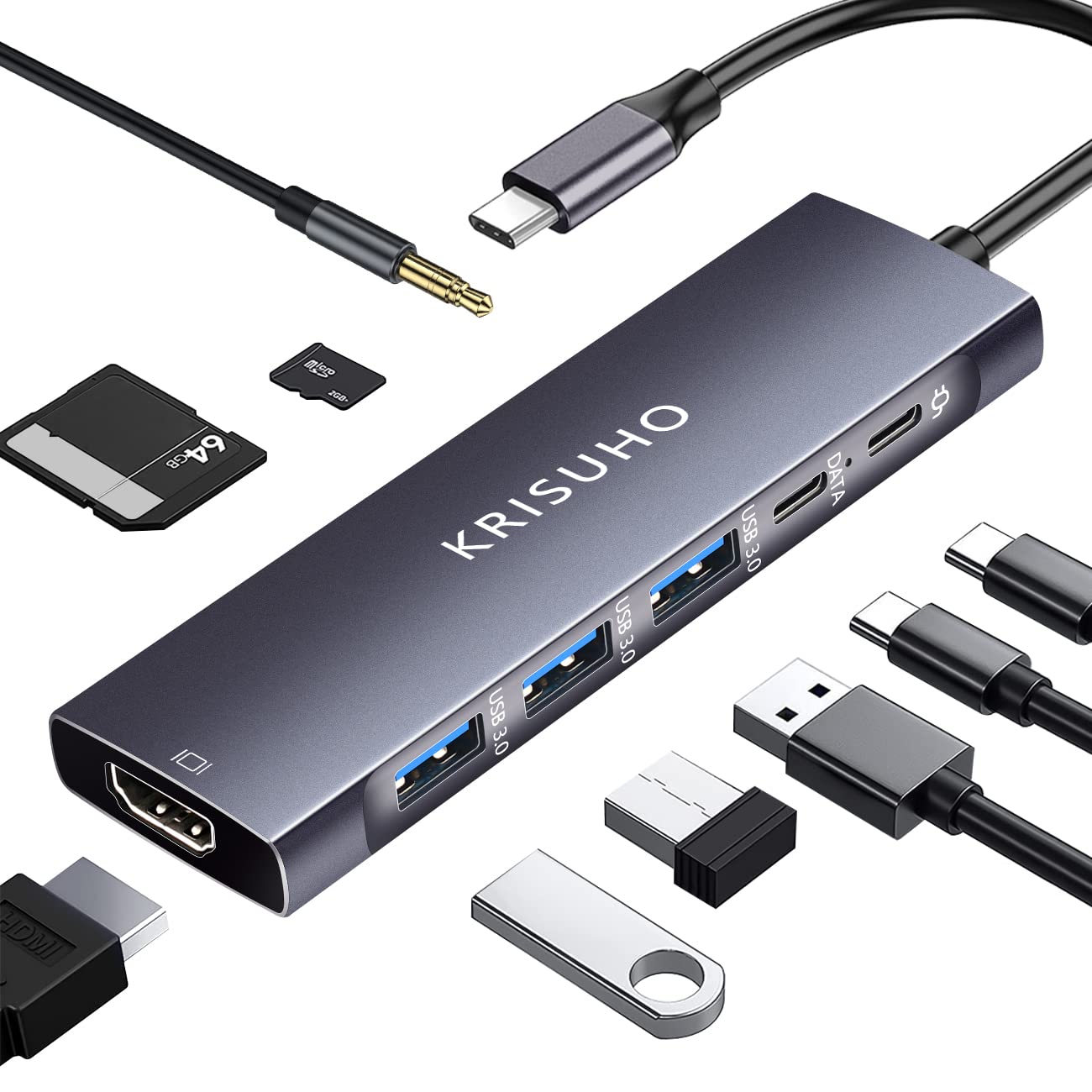 Baseus Hub USB C 7 In 1 Adattatore Con HDI 4K@60Hz, PD 100W, 3 USB-A 3.0 5Gbps, Lettore Schede - Foto 5