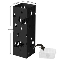 Carica l&#39;immagine nel visualizzatore di Gallery, SONGMICS Porta Ombrelli in Metallo, Portaombrelli Quadrato, con Gancini Nero - Ilgrandebazar