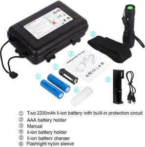 Tattico torcia CREE LED 2000LUMEN super luminoso regolabile Focus XML T6 Torcia portatile campeggio impermeabile 5 modalità luce, Carica USB con 2 batterie