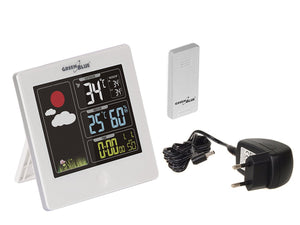 GreenBlue - Stazione meteo radio con sensore esterno, calendario, bianco - Ilgrandebazar