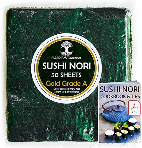Nori Sushi Fogli di Alghe - 50 fogli interi, 125g [cotto al Sapore Ricco