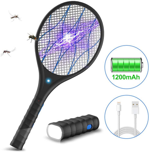 Nobebird Racchetta Zanzare Elettrico Swatter Insetti Elettrico Repellente Mosquito Killer con Torcia Rimovibile USB Ricaricabile