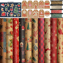 Carica l'immagine nel visualizzatore di Gallery, FullJoyHut Carta da Regalo Natalizio Set,tra cui 10 Carta da Regalo Natalizia,10 Etichette Regalo Natalizie Carta Kraft,4 Rotolo Corde di Luta e Cotone e Metallico per Confezione regalo di Natale
