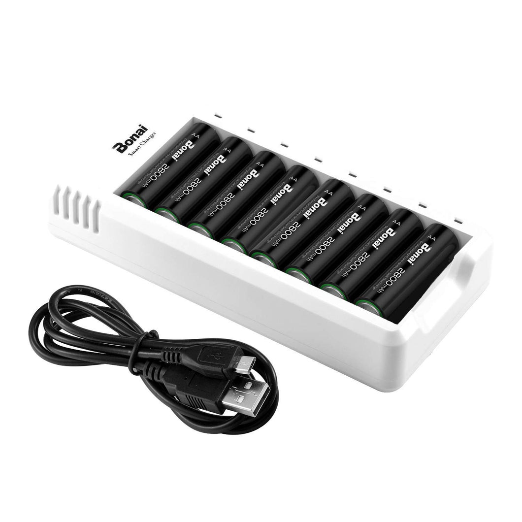 BONAI Batterie Ricaricabili AA Alta Capacità, 2800mAh Pile Stilo 8AA+C - Ilgrandebazar