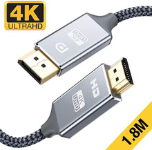 Carica l'immagine nel visualizzatore di Gallery, Snowkids Cavo DisplayPort a HDMI 1.4-1,8m 4K Ultra HD Maschio Adattatore Display Port a HDMI-Nylon Intrecciato Non bidirezionale DP to HDMI Ports Cavo Supporto dell, Lenovo,HP (Grigio-1.8M)