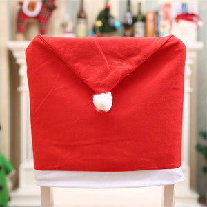 Synchain Copertura della Sedia di Natale, 6 Pezzi Coprisedie Natalizie ，Babbo Natale Cappello Sedia con 6 Pezzi Forchetta Coltello Cappelli di per Decorazione della tavola della Festa di Natale