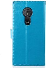 Carica l&#39;immagine nel visualizzatore di Gallery, Custodia a portafoglio per Motorola Moto E5 Moto G6 Play Cases, realizzata a mano, in pelle sintetica, con supporto per carte di credito, per Motorola Moto E5/Mote G6 Play Custodia con supporto. Blu