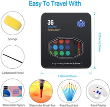 Carica l'immagine nel visualizzatore di Gallery, Cohotek Acquerelli Set Pittura ad Acquerello Solida, Set di 36 Colori Acquerello Portatile con 10 Set di Accessori(Pennelli Set, Temperamatite, Pennello Acqua etc)-Ideali per Artisti, Adulti e Bambini