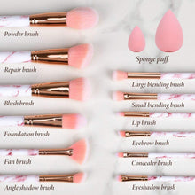 Carica l&#39;immagine nel visualizzatore di Gallery, Pennelli Make Up Start Makers Professional 12Pcs Set di pennelli per trucco in marmo rosa con correttore di fondotinta Blush ombretto Pennelli per trucco Beauty Blender e borsa per il trucco