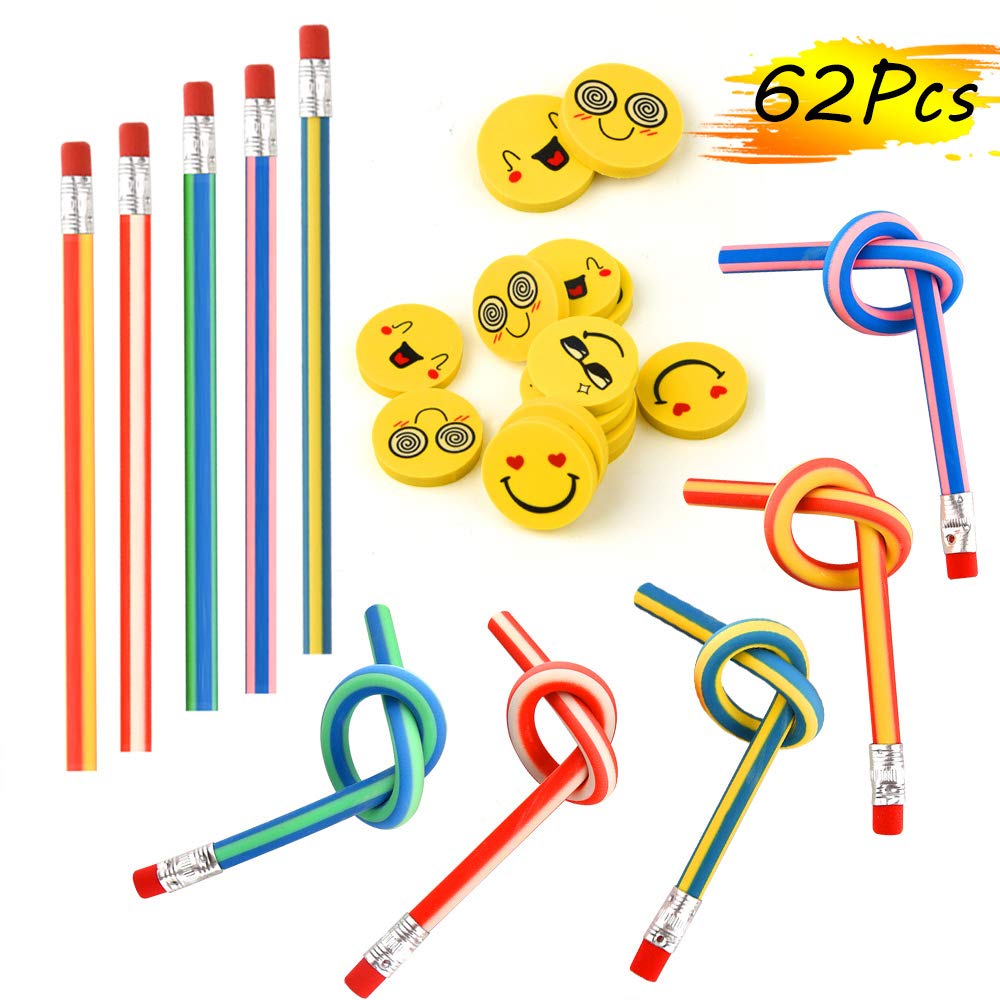FEPITO gadget compleanno bambini 62 pezzi, 32 pcs erasers+30 pencils, blu - Ilgrandebazar