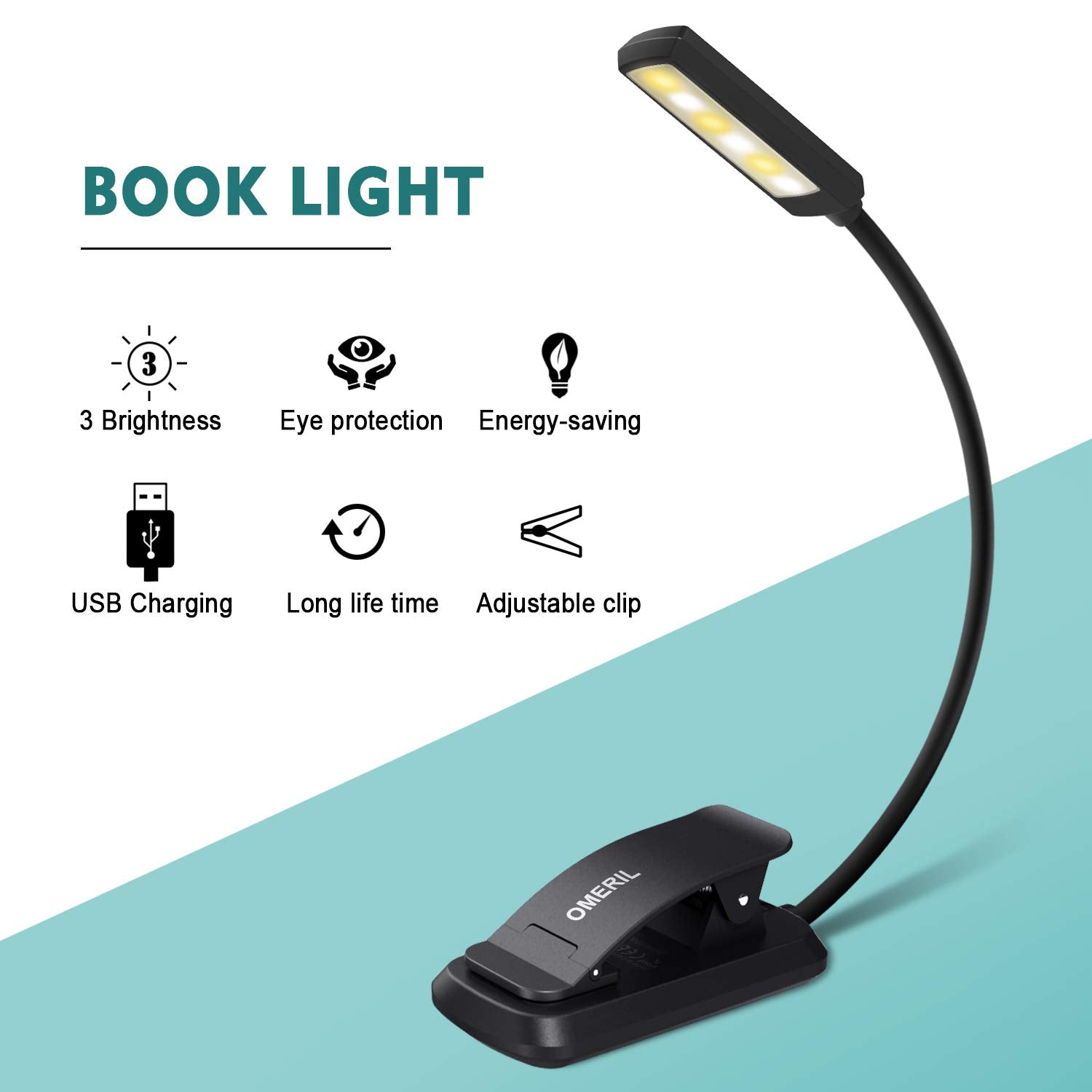 Lampada da lettura, 14 LED Touch Control con 3 colori e 8 luminosità,  Lampada da lettura ricaricabile, Luci da lettura portatili per libri