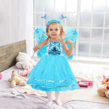 Carica l&#39;immagine nel visualizzatore di Gallery, VOWOV Costumi di ali di fata della ragazza di Halloween per vestire il costume della festa di compleanno, 3-10 anni Blu