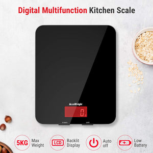 ACCUWEIGHT Bilancia Digitale da Cucina Elettronica AW-201 Aggiornato, Nero - Ilgrandebazar