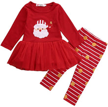 Carica l'immagine nel visualizzatore di Gallery, Loalirando Completo Natale Abiti Bambina Neonata a Manica Lunga Stampa Babbo Natale in Tulle Bambina Rosso+Pantaloni a Strisce