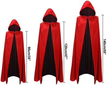 Carica l'immagine nel visualizzatore di Gallery, Kbnian Mantello con Cappuccio Mantello Reversibile Costume Travestimento Trucco Vampiro Mantello Cappuccio Nero Rosso per Bambini o Aulti Halloween Dracula Cosplay (120cm / 47")