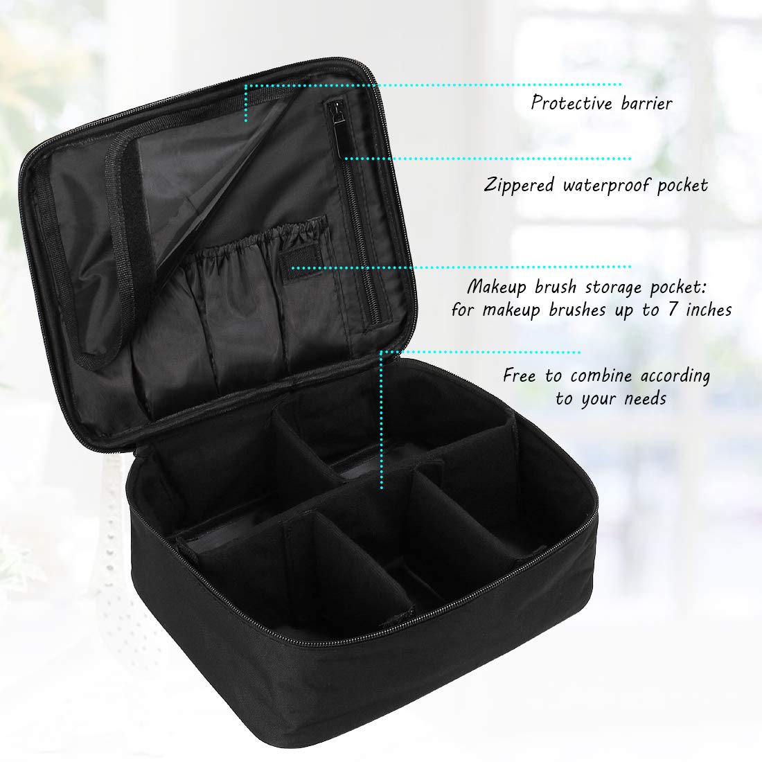 Borsa Trucco Professionale Grande Capacity - Beauty Case Con Divisori E Tasche Rete | Valigetta Makeup Nera - Foto 5