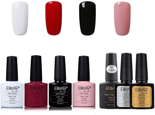 Elite99 Smalto Semipermente per Unghie in Gel UV LED 7pzs Colori con Base Coat Top Coat Lucido Top Coat Matte Kit per Manicure Smalti Gel per Unghie Soak Off - Set 001