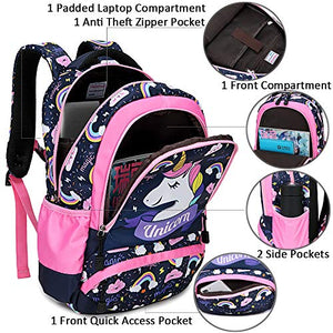 Unicorno Zaino Scuola Elementare Impermeabile Zaini Bambino Sacchetti 3rosa