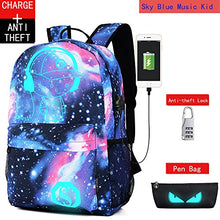 Carica l&#39;immagine nel visualizzatore di Gallery, Zaino di svago luminoso con porta USB Stellato Ragazzino Di Musica Blu