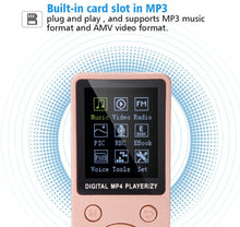 Carica l'immagine nel visualizzatore di Gallery, PUSOKEI Lettore MP3, Lettore Musicale MP4 da 32 GB con registratore vocale/Cuffie, Supporto del Formato Video AMV, Risparmio energetico Regolabile e modalità di Sospensione(Oro Rosa)