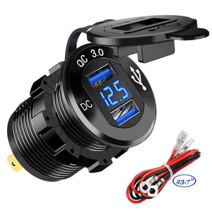 GemCoo QC3.0 Presa USB per Auto Doppio in Alluminio, 12V / 24V 36W 2 Blu