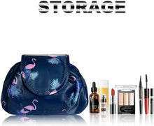 Carica l&#39;immagine nel visualizzatore di Gallery, Borsa per il trucco con coulisse pigra Borsa per cosmetici da viaggio grande Portatile Borsa per cosmetici da viaggio Custodia per il trucco da viaggio per donna Ragazza (Fenicottero blu scuro) Dark Blue Flamingo