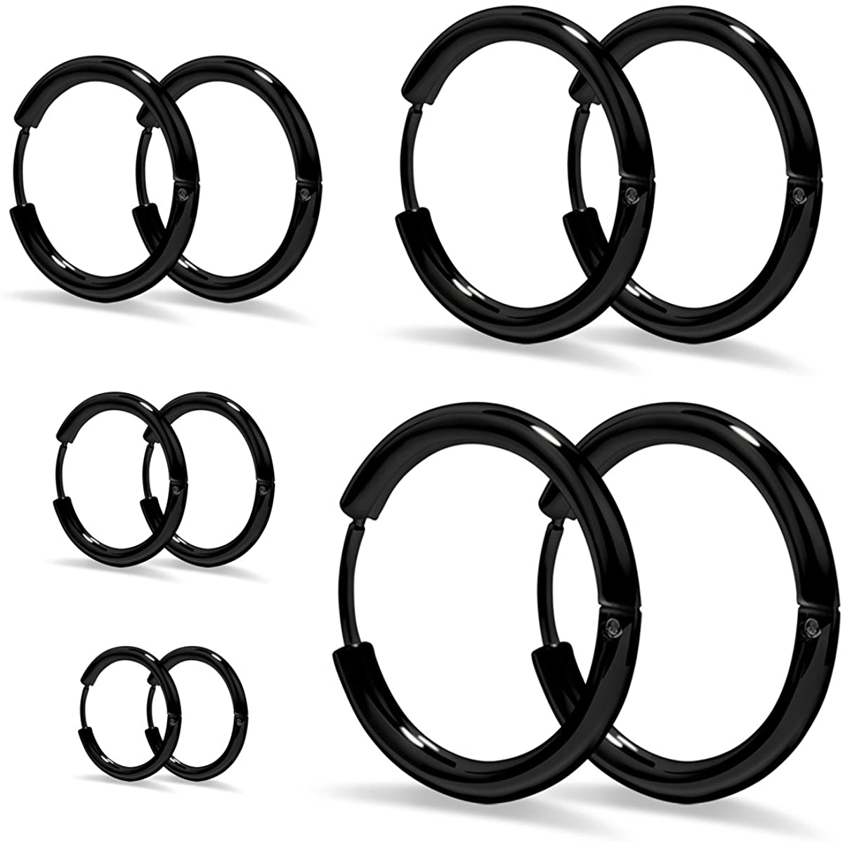 Elegel 5 Paia Orecchini A Cerchio In Acciaio Inox – 8-16 Mm – Oro, Rosa, Argento, Nero – Set Per Uomo E Donna