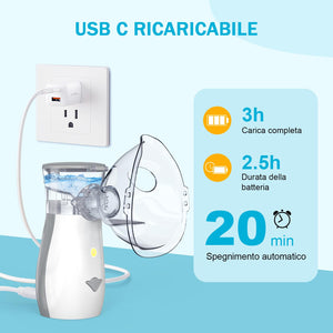 Aerosol Portatile Silenzioso, AU YAT Macchina Aerosol Adulti, USB-C Ricaricabile Aerosol Portatile con 2 Maschere e Boccaglio, 2 Modalità Regolabili, Aerosol Ultrasuoni per Viaggi e Uso Domestico