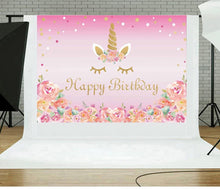 Carica l'immagine nel visualizzatore di Gallery, LUOEM Unicorno a tema Photo Background Unicorno Birthday Party Photo Background per bambini Baby Kids Girls Toddles Sfondo Baby Shower Festa di compleanno Fiori Sfondo pavimento 90x150cm