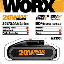 Carica l'immagine nel visualizzatore di Gallery, Worx WA3551.1 Batteria 2.0Ah 20V agli Ioni di Litio, Power Share