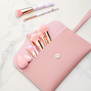 Pennelli Make Up Start Makers Professional 12Pcs Set di pennelli per trucco in marmo rosa con correttore di fondotinta Blush ombretto Pennelli per trucco Beauty Blender e borsa per il trucco