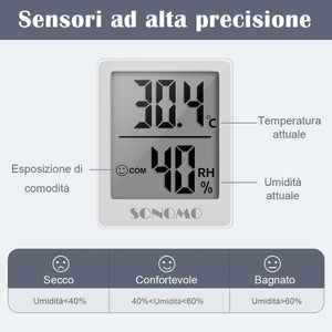 Sonomo Igrometro Termometro 3 Pezzi Termometro Ambiente Interno Igrometro Digitale Misuratore Umidità Ambiente Soggiorno, Camera Dei Bambini, Ufficio（Bianco)