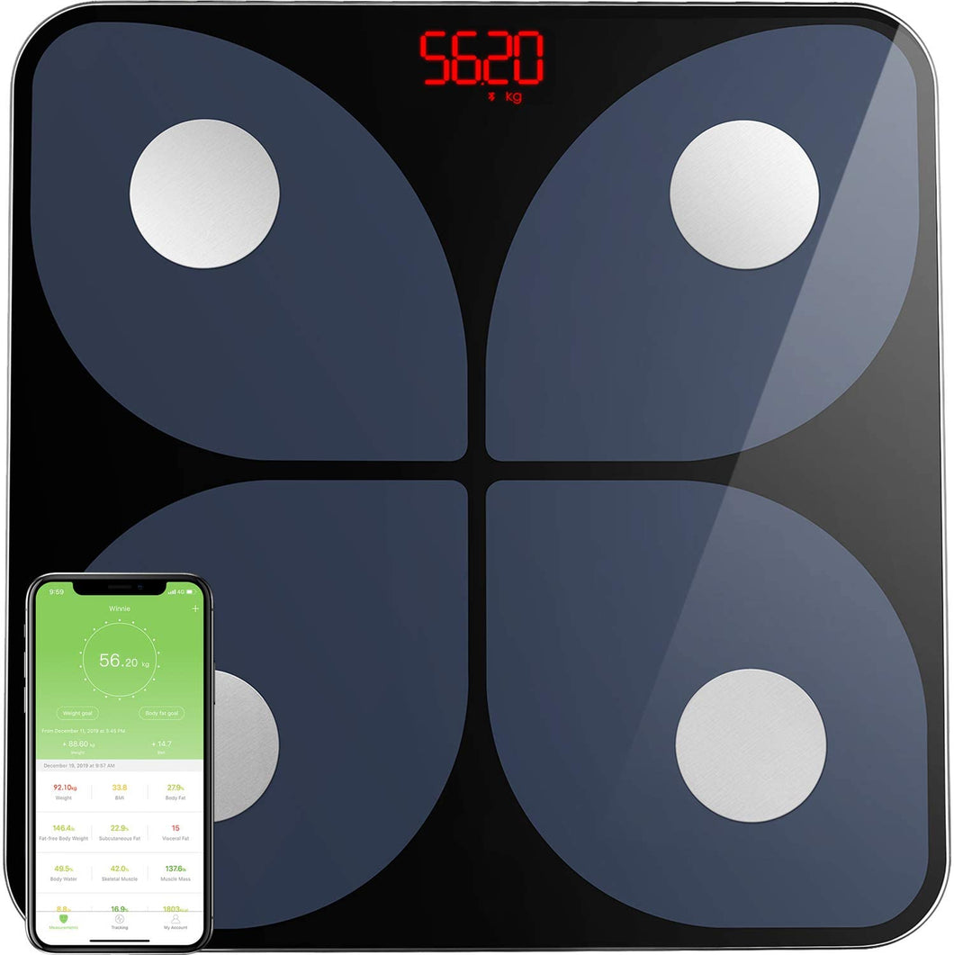 Bilancia Pesa Persona Digitale Bilancia Pesapersone Impedenziometrica Intelligente Wireless per IOS e Android Integrata con 13 Indici di Misurazione Massa Grassa, Massa Magra e Metabolismo Basale