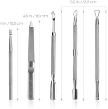 Carica l&#39;immagine nel visualizzatore di Gallery, ETEREAUTY Spingi Cuticole 5 Pezzi in Acciaio Inox Cuticole Unghie Rimuovi per Rimuovere Pelle Morta, Nail Art, Pedicure e Manicure