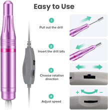 Carica l&#39;immagine nel visualizzatore di Gallery, Fresa per Unghie Professionale, Sicuro, 11 in 1 Portatile kit Manicure e Pedicure Elettrico,20000 RPM Velocità Regolabile, Trapano Chiodo per Casa e Salone con Set Strumenti di Lucidatura Viola